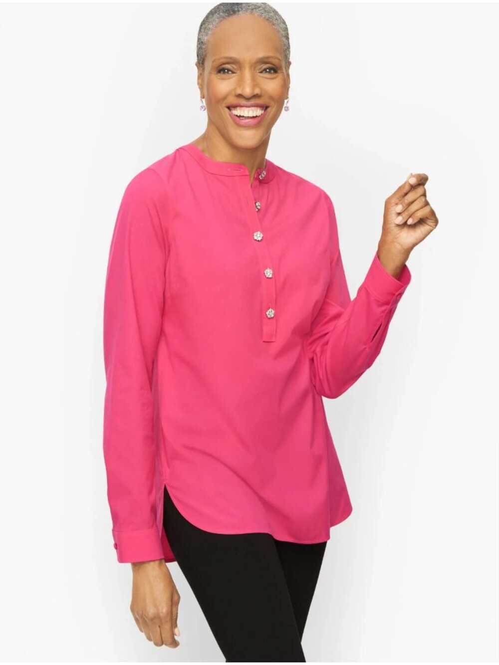 NEW Talbots Pink Band Collar Tunic Top Blouse Rhinestone Buttons Plus size 3X